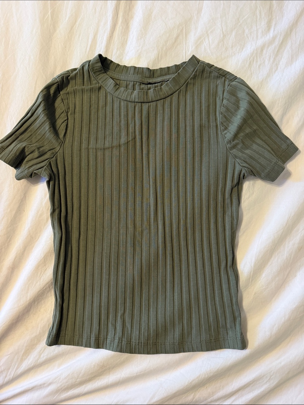 SHEIN Olive Ribbed Short Sleeve Tee